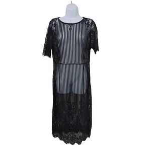 Forever 21 Mesh Lace Sheer Midi Dress Size 14/16 Grunge Dark‎ Coquette Witchy